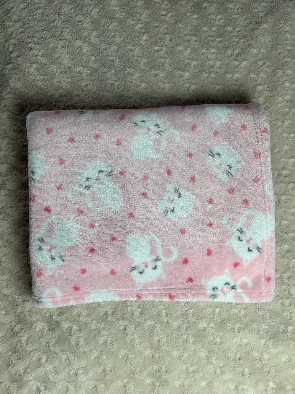 Baby Elements Pink Kitty Cat Kitten Blanket White Hearts Soft Plush Lovey